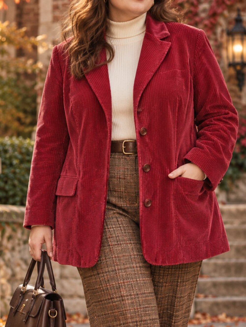 J.Jill Burgundy Red Corduroy Blazer Velvet Trim Cotton Jacket Sz. XL